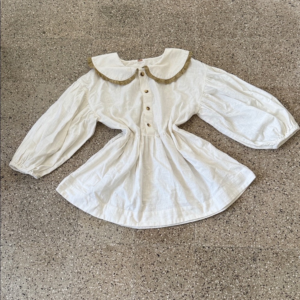 Free People White Blouse with Gold Trim